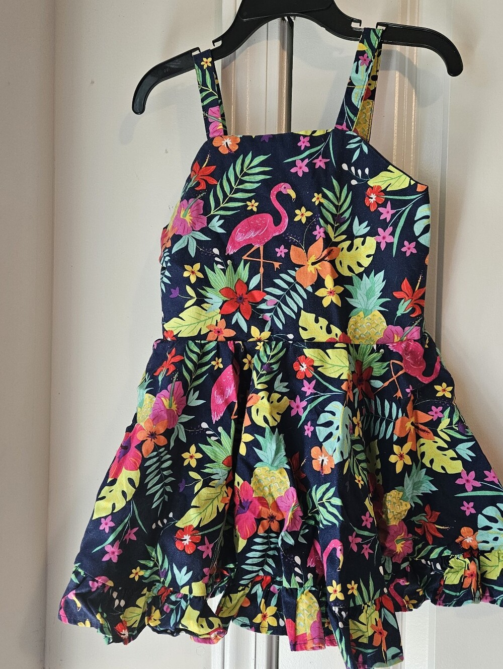 Girls Navy Tropical Floral & Flamingo Sundress